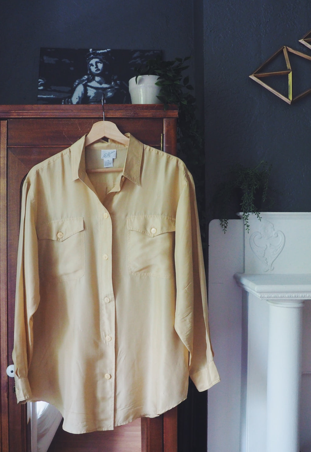 Vintage Pure Silk Golden Long-Sleeve Blouse