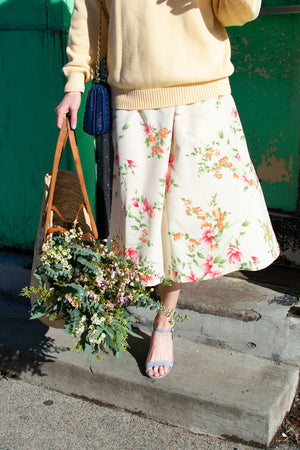 Vintage Yellow Floral Midi Skirt