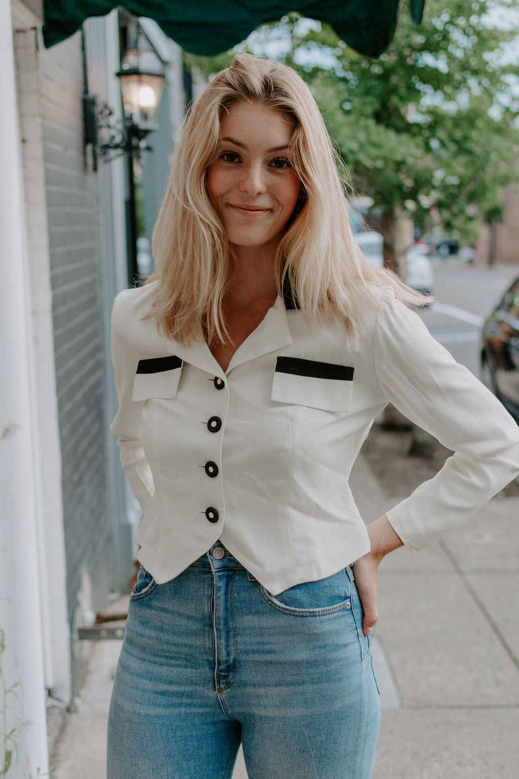 Vintage Black and White Cropped Blouse