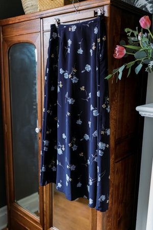 Vintage Navy Floral Midi Skirt