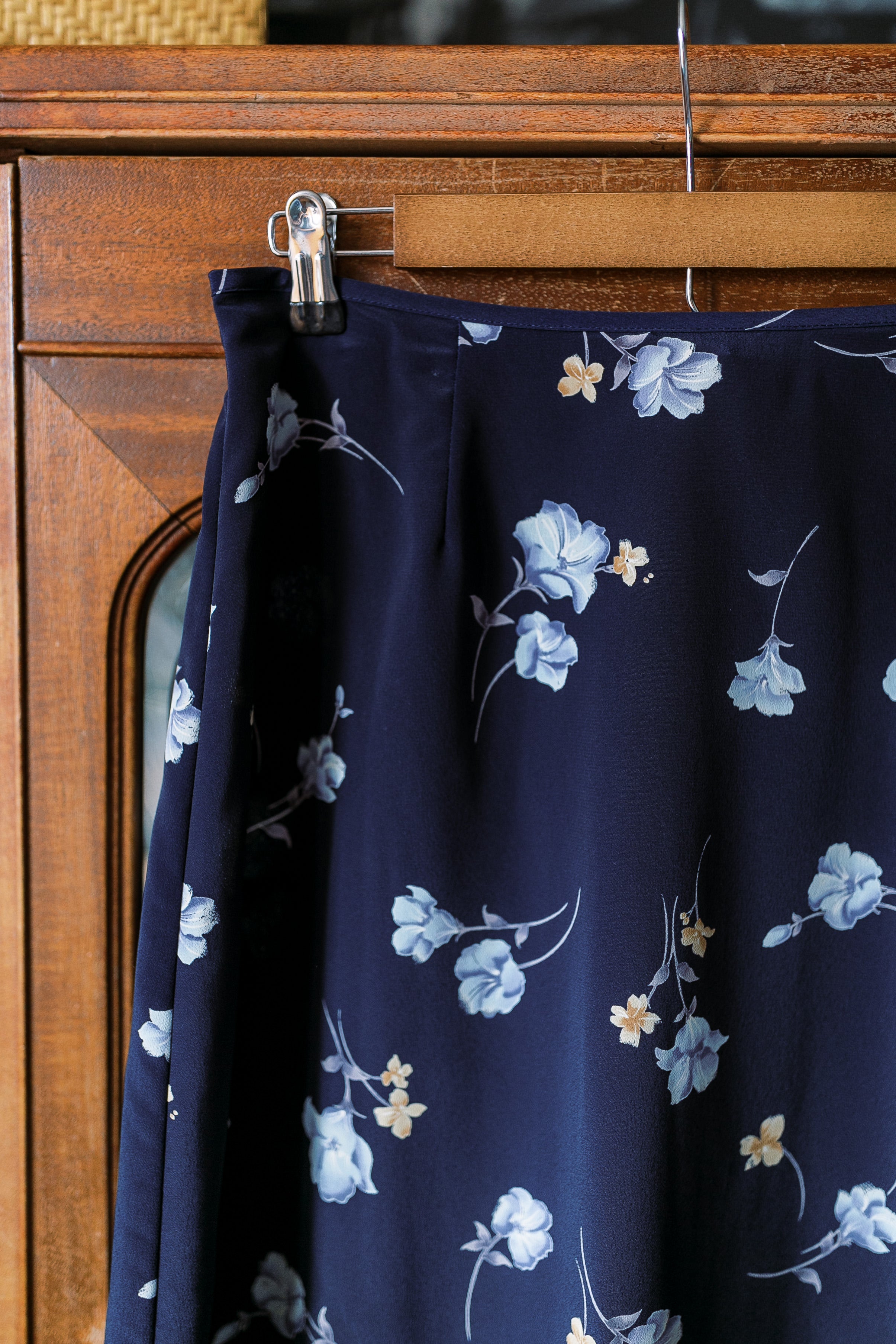 Vintage Navy Floral Midi Skirt