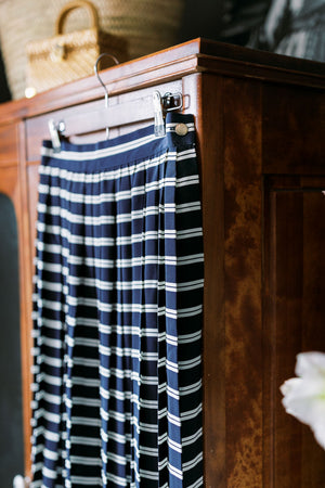 NEW Vintage Nautical Stripe Pleated Midi Skirt