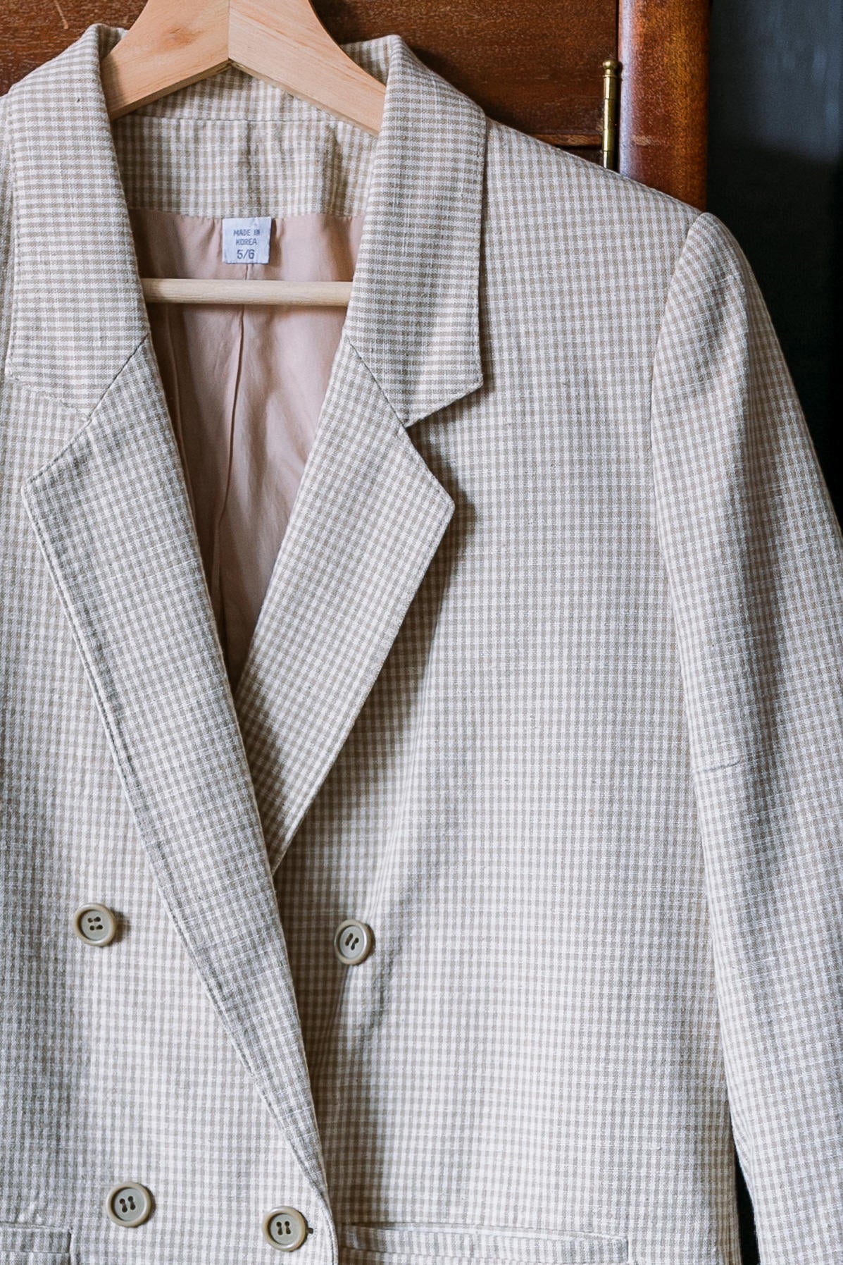 Vintage Gingham Double-Breasted Blazer