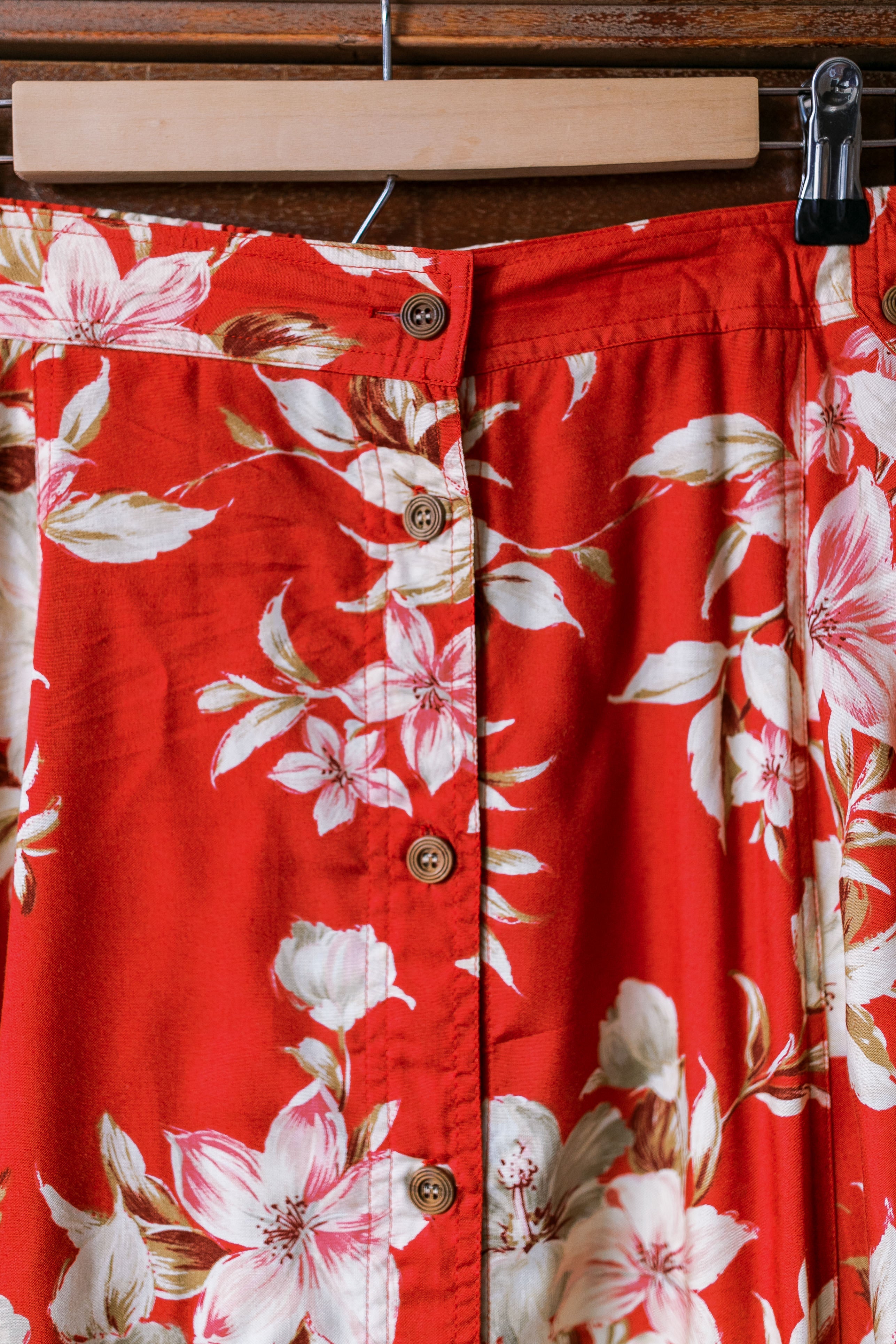 Vintage Tropical Floral Midi Skirt
