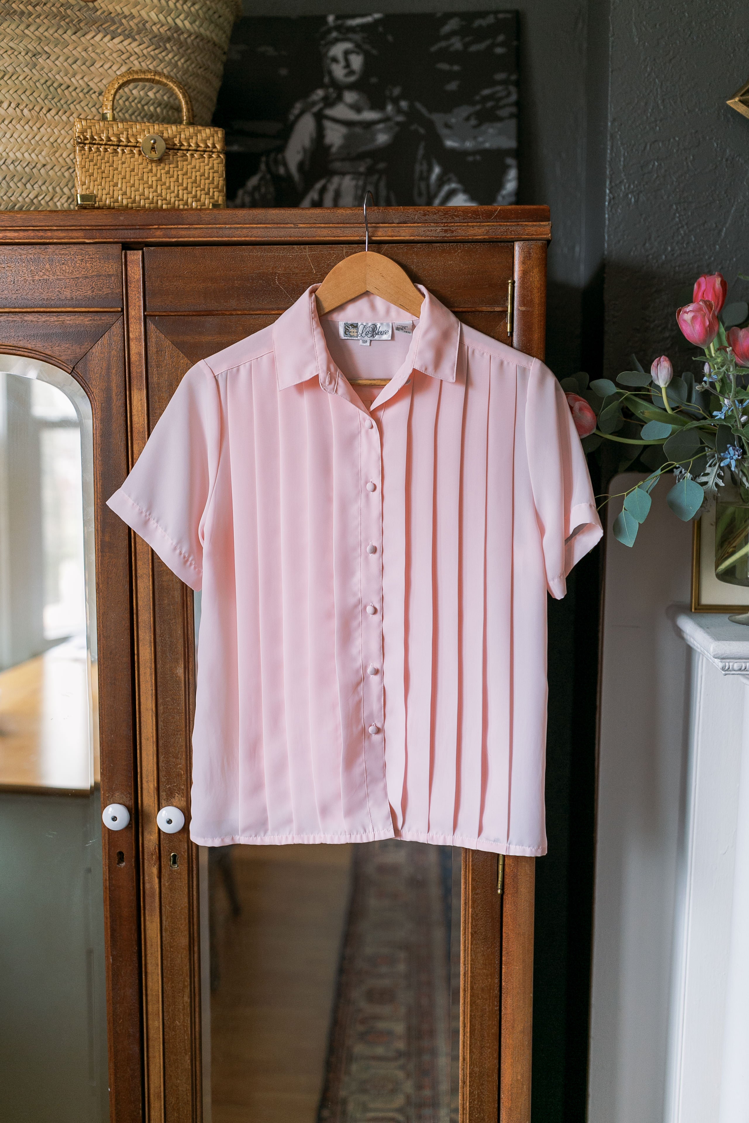 Vintage Pleated Pink Blouse