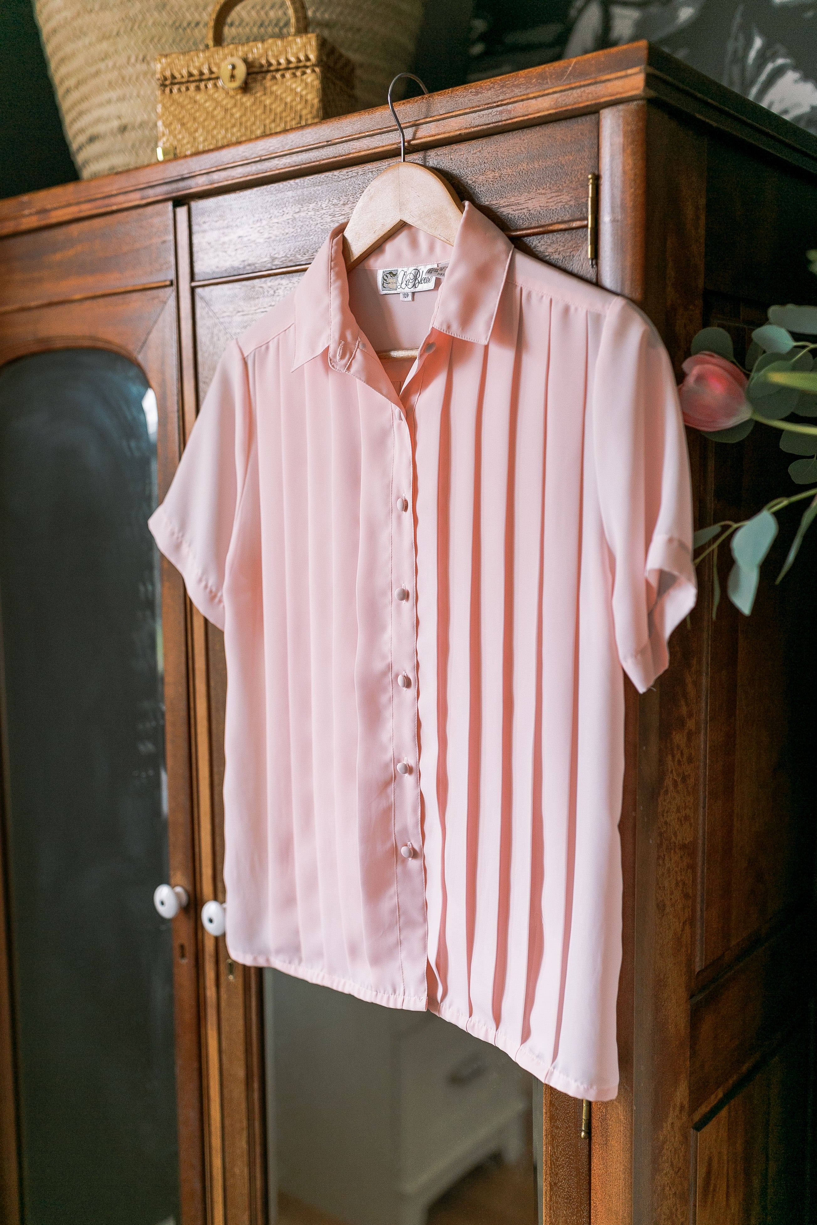 Vintage Pleated Pink Blouse