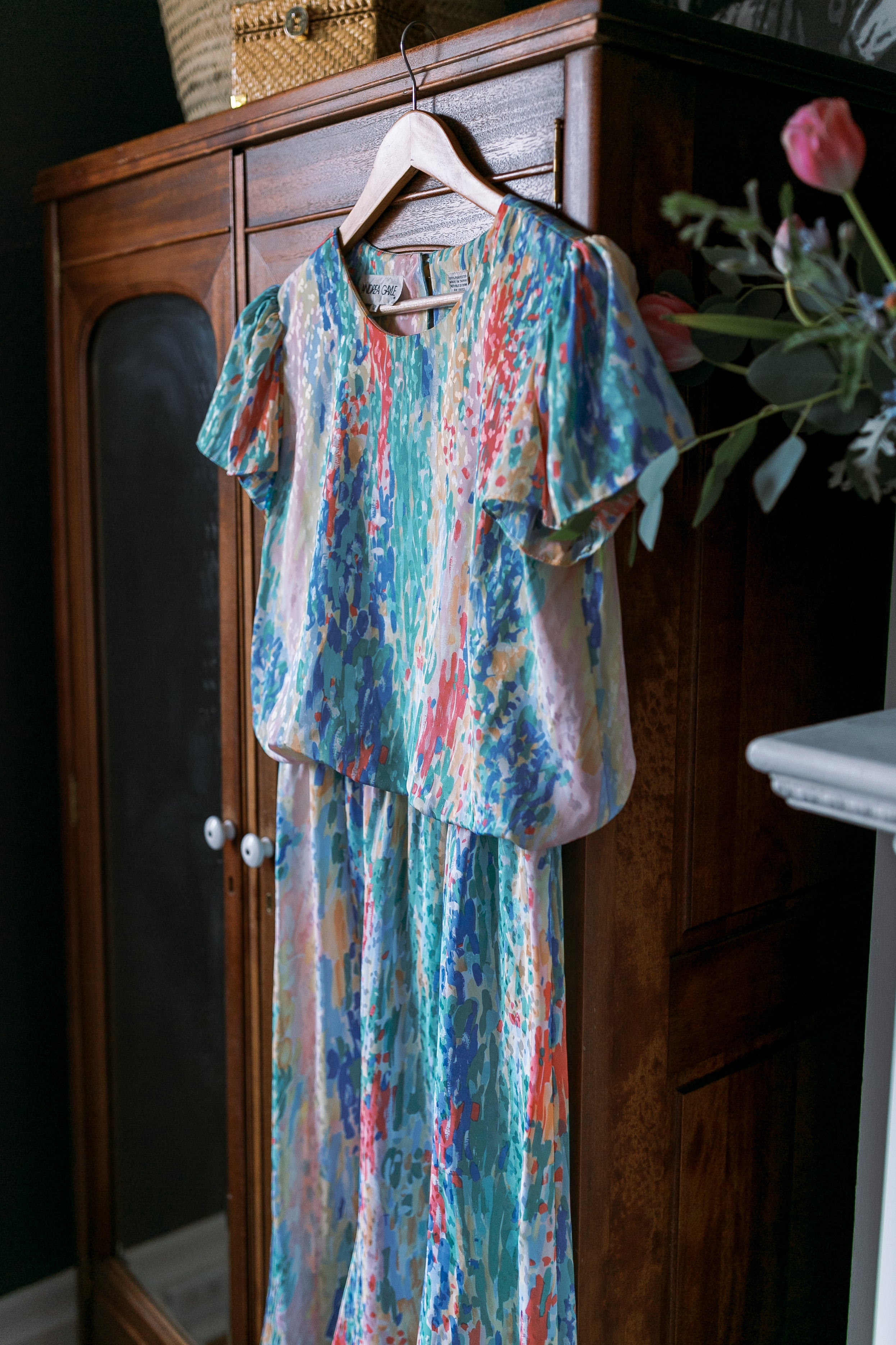80s Pastel Water Color Midi Dress