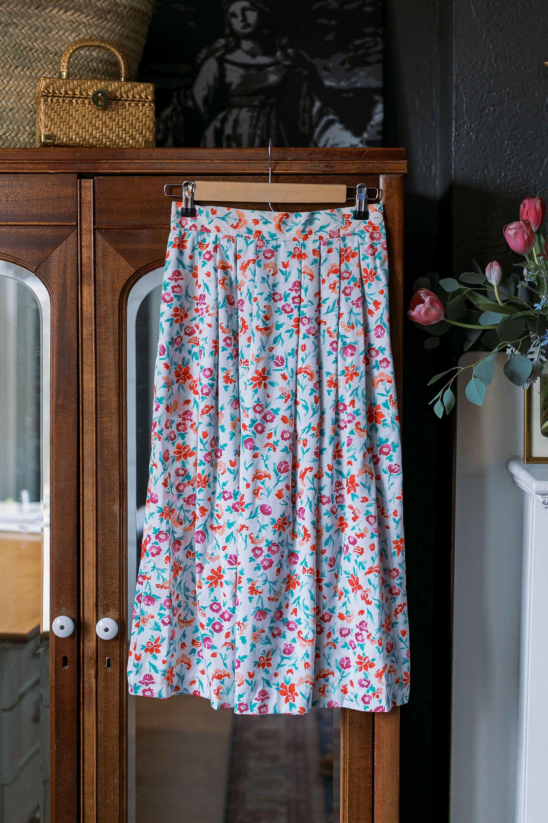 NEW Vintage Floral Pleated Midi Skirt