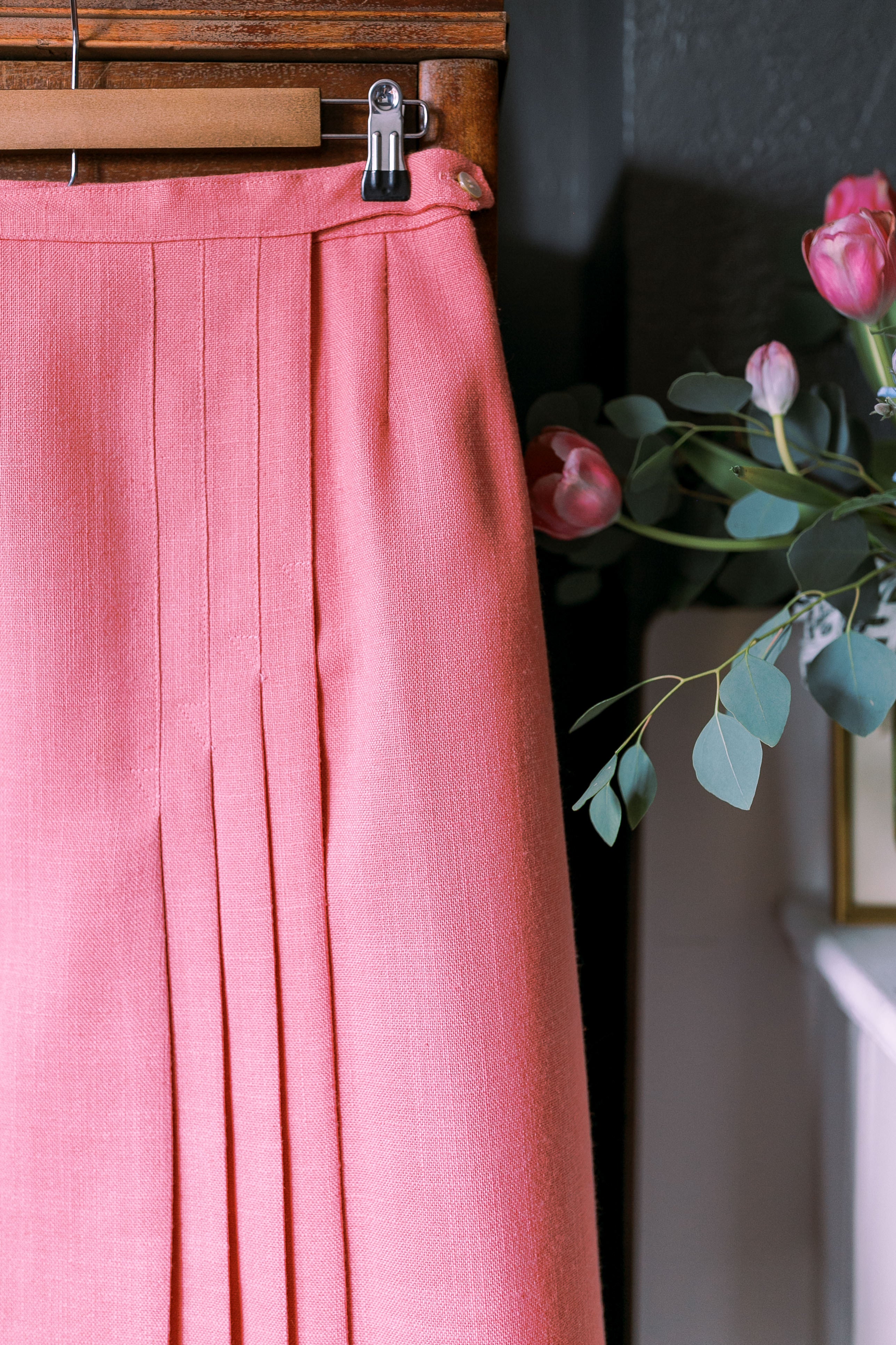 Bold Pink Pleated Midi Skirt