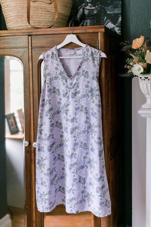 Vintage Floral Linen Sleeveless Dress