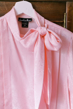 Vintage Pink Tie-Bow Secretary Blouse