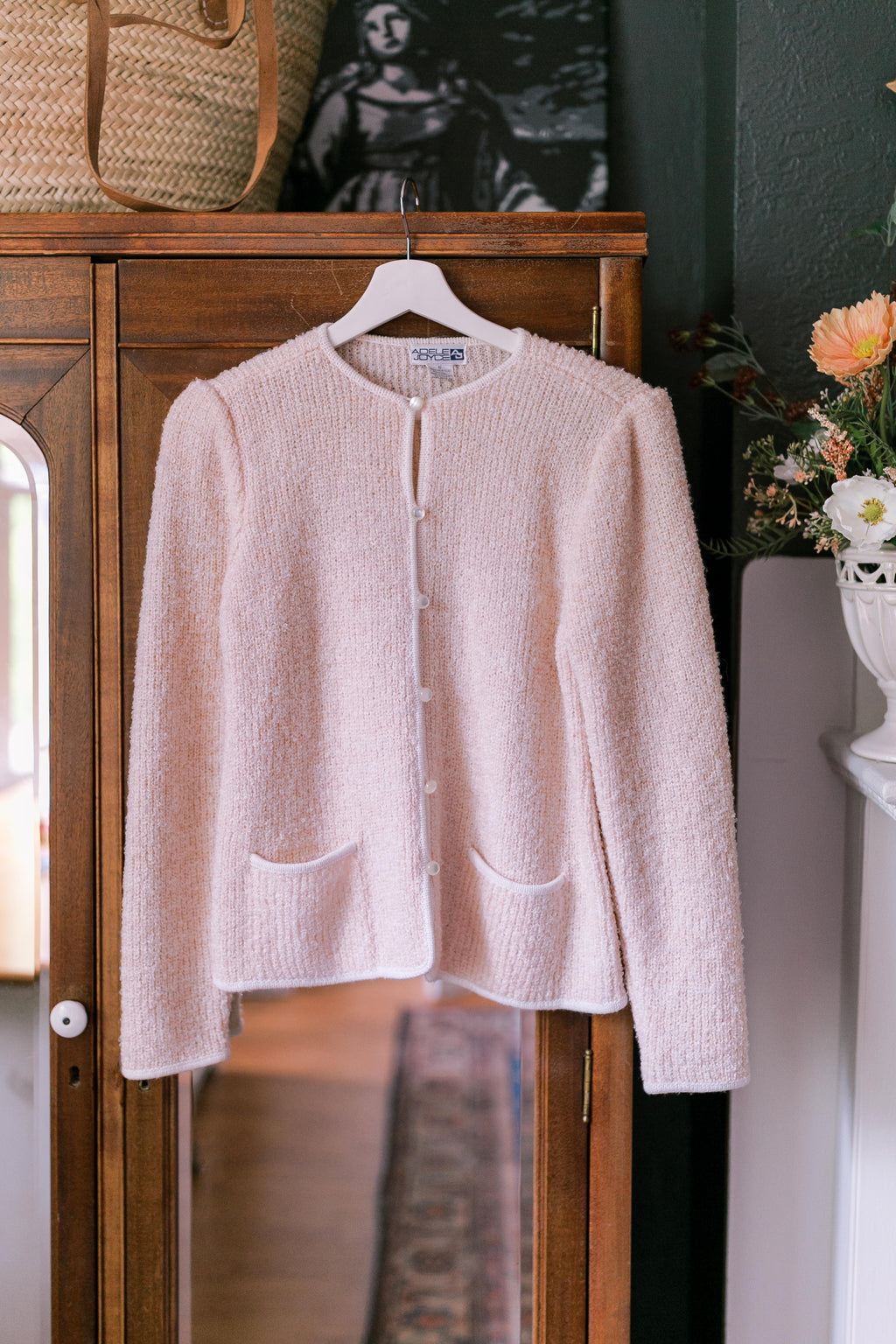 Vintage Pink Boucle Structured Cardigan