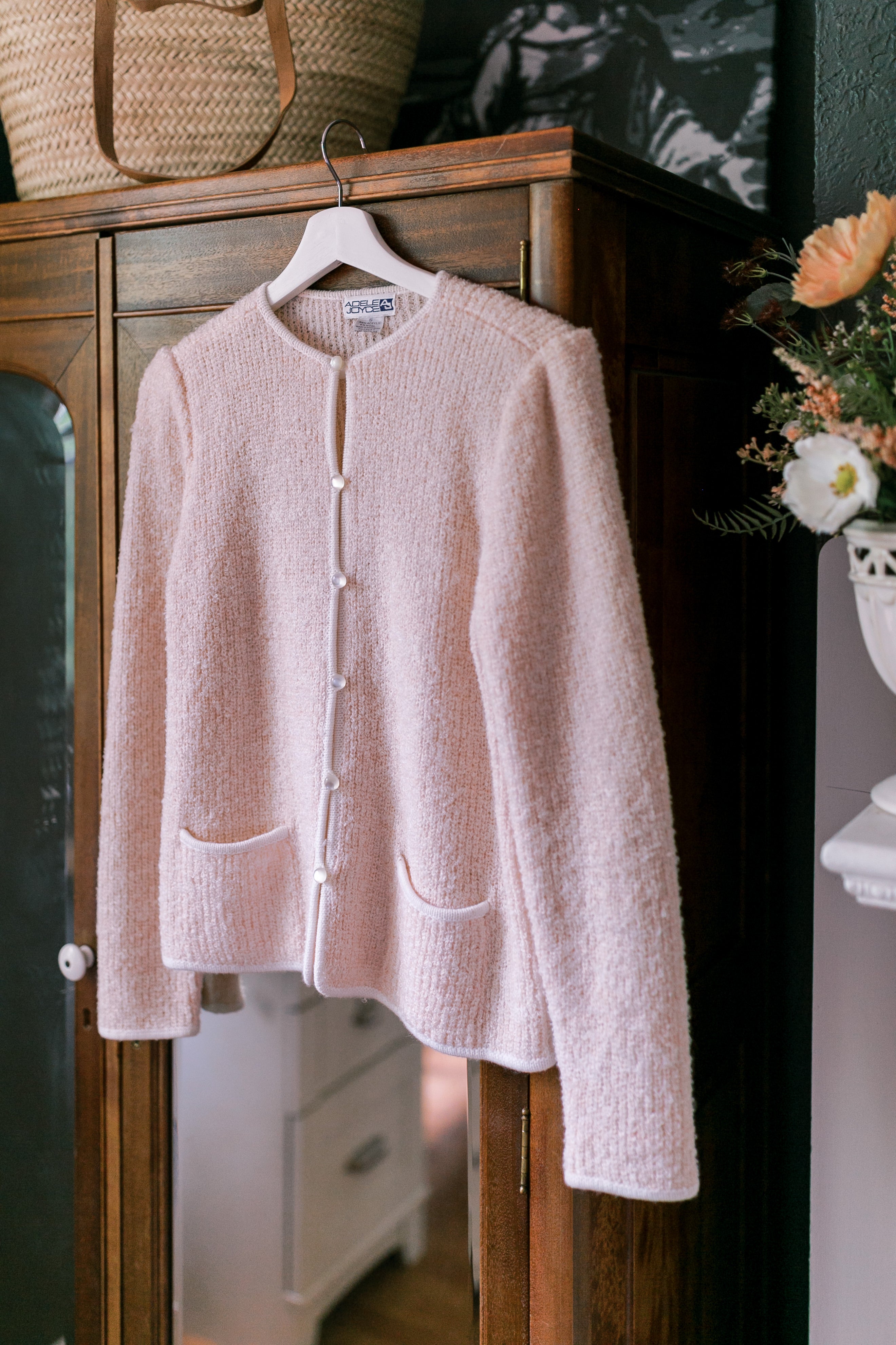 Vintage Pink Boucle Structured Cardigan