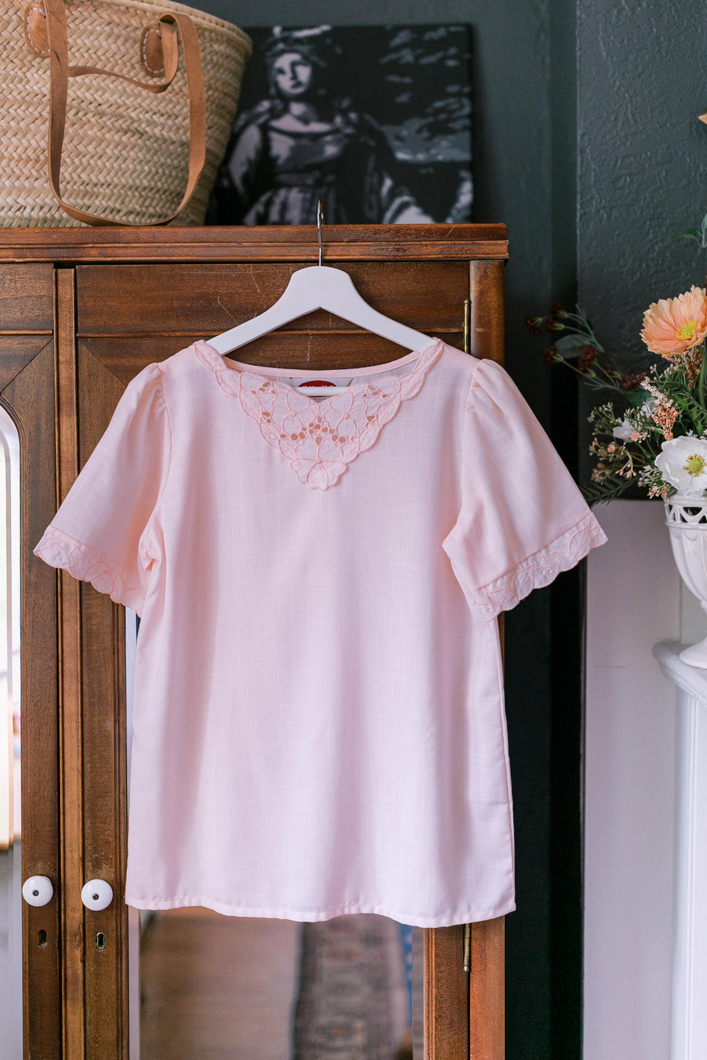 Vintage Made in USA Delicate Pink Short-Sleeve Blouse