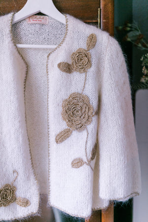 Handmade Parisian-Inspired Knitted Floral Appliqué Sweater
