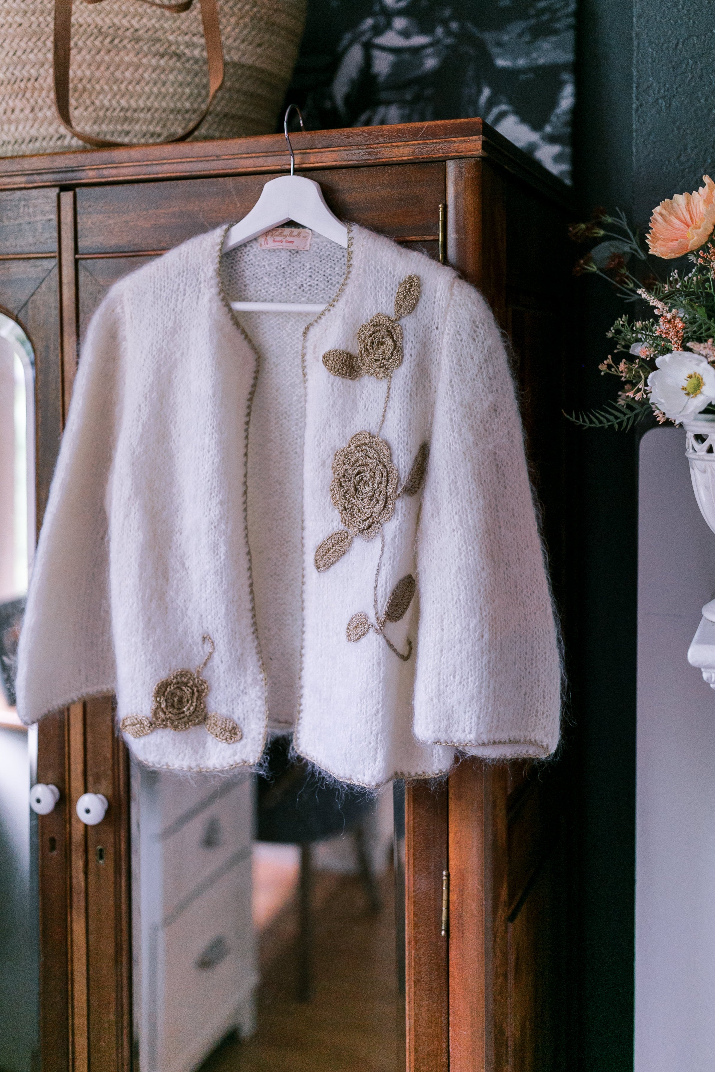 Handmade Parisian-Inspired Knitted Floral Appliqué Sweater