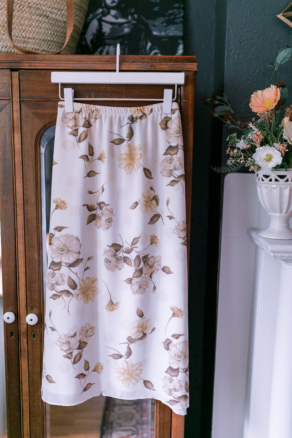 100% Polyester Buttercream Floral Midi Skirt (part of set)