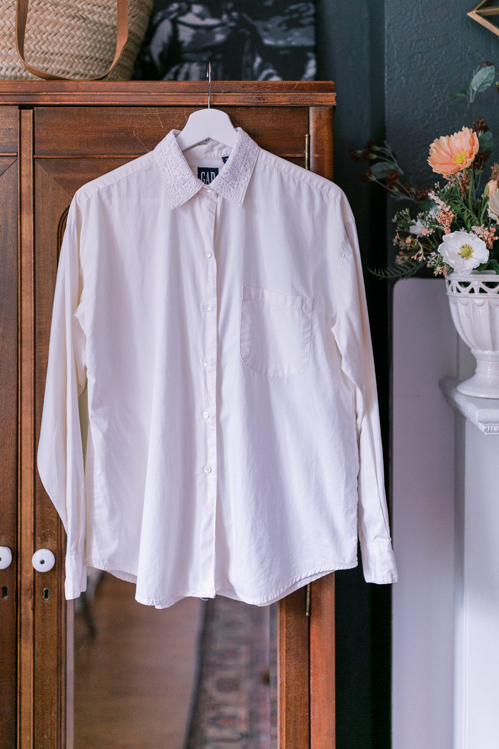 Gap 100% Cotton Utility Blouse with Floral Lace Collar
