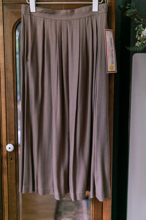 80s Soft Brown Pleated A-Line Midi Skirt