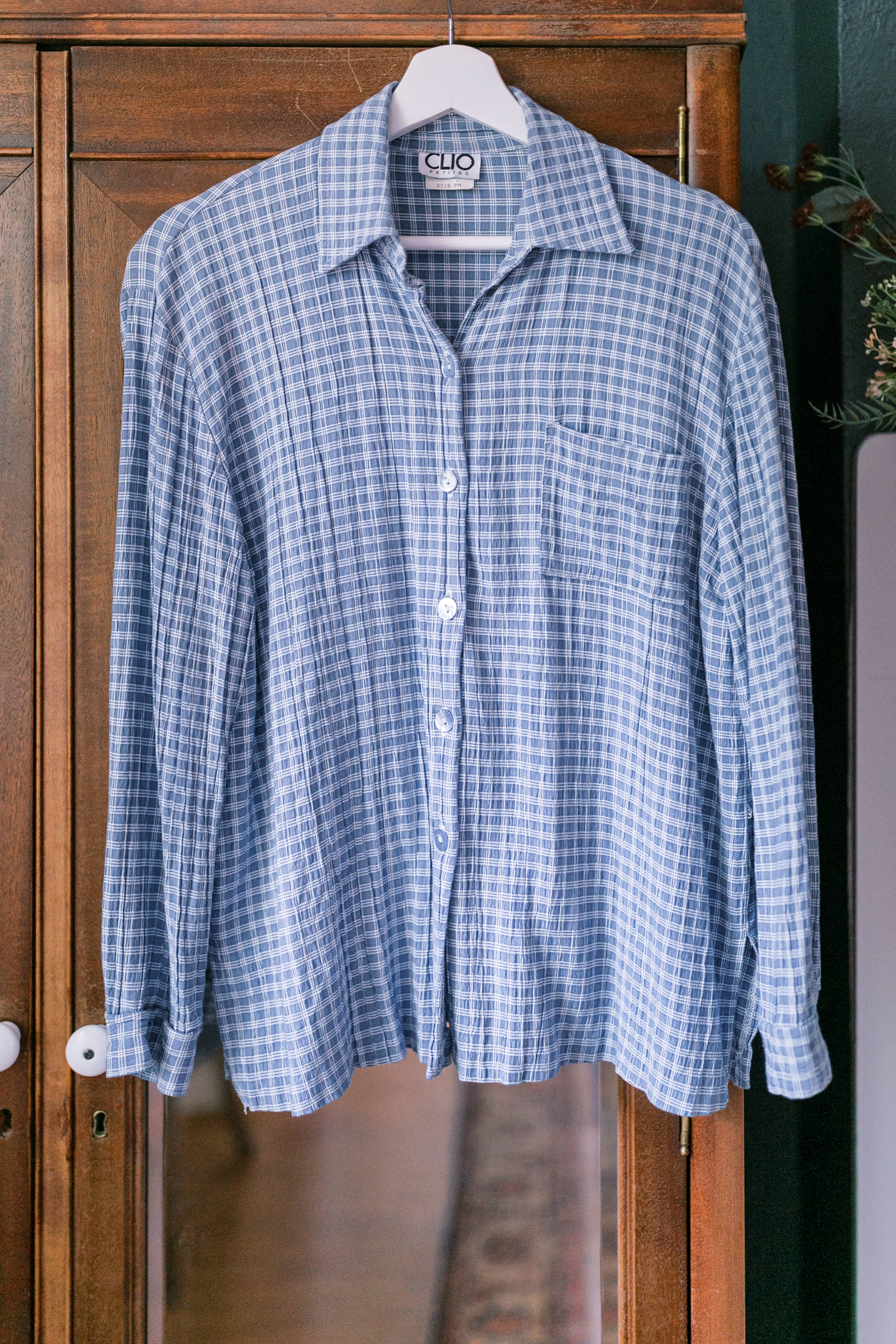 90s Blue Plaid Collard Shirt Made in USA
