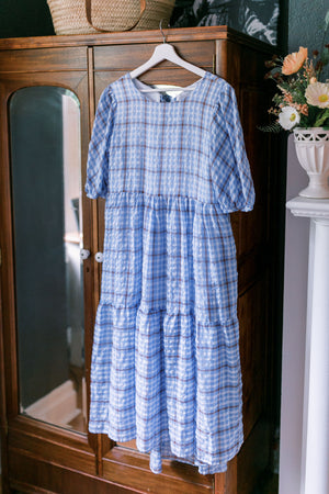Blue Gingham Peasant Dress