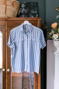 Made in the USA Linen Striped Short-Sleeve Utility Blouse