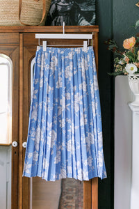 Made in the USA Vintage Blue Floral Pleated Midi Skirt