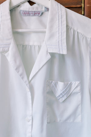 80s White Button-Down Short-Sleeve Blouse