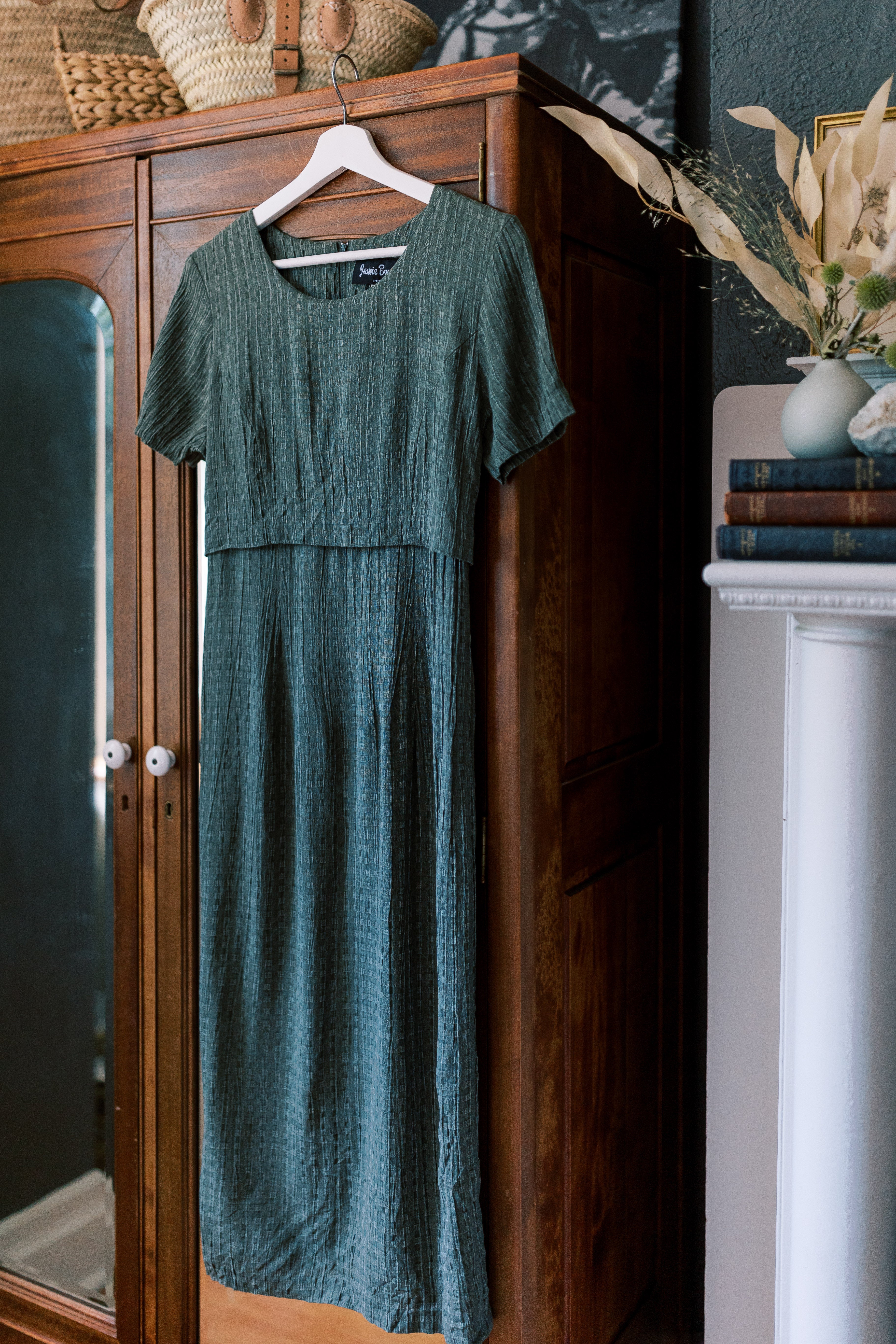 Made in the USA Olive Green Crepe Midi Dress