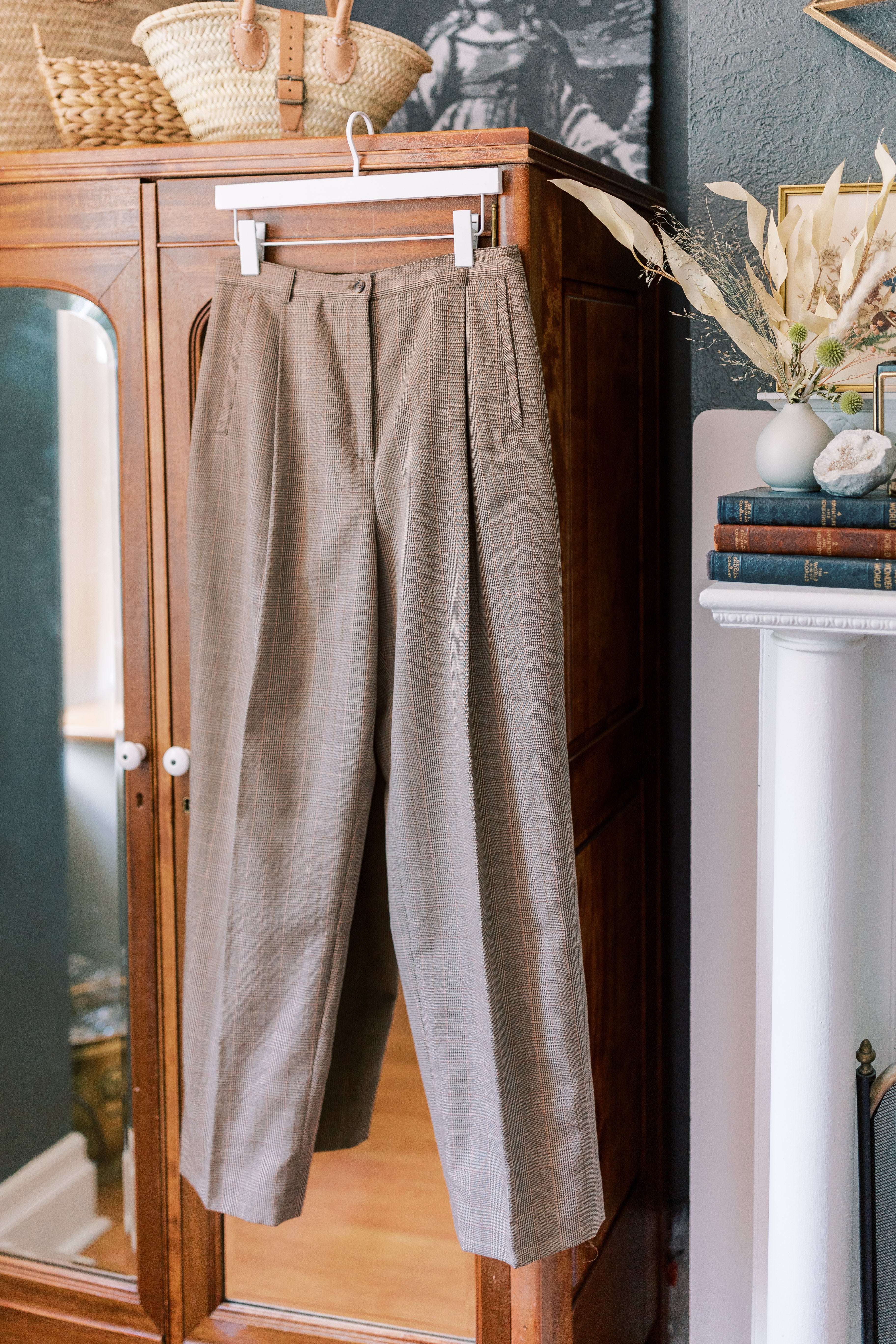 Vintage Wool-Blend Plaid Pants
