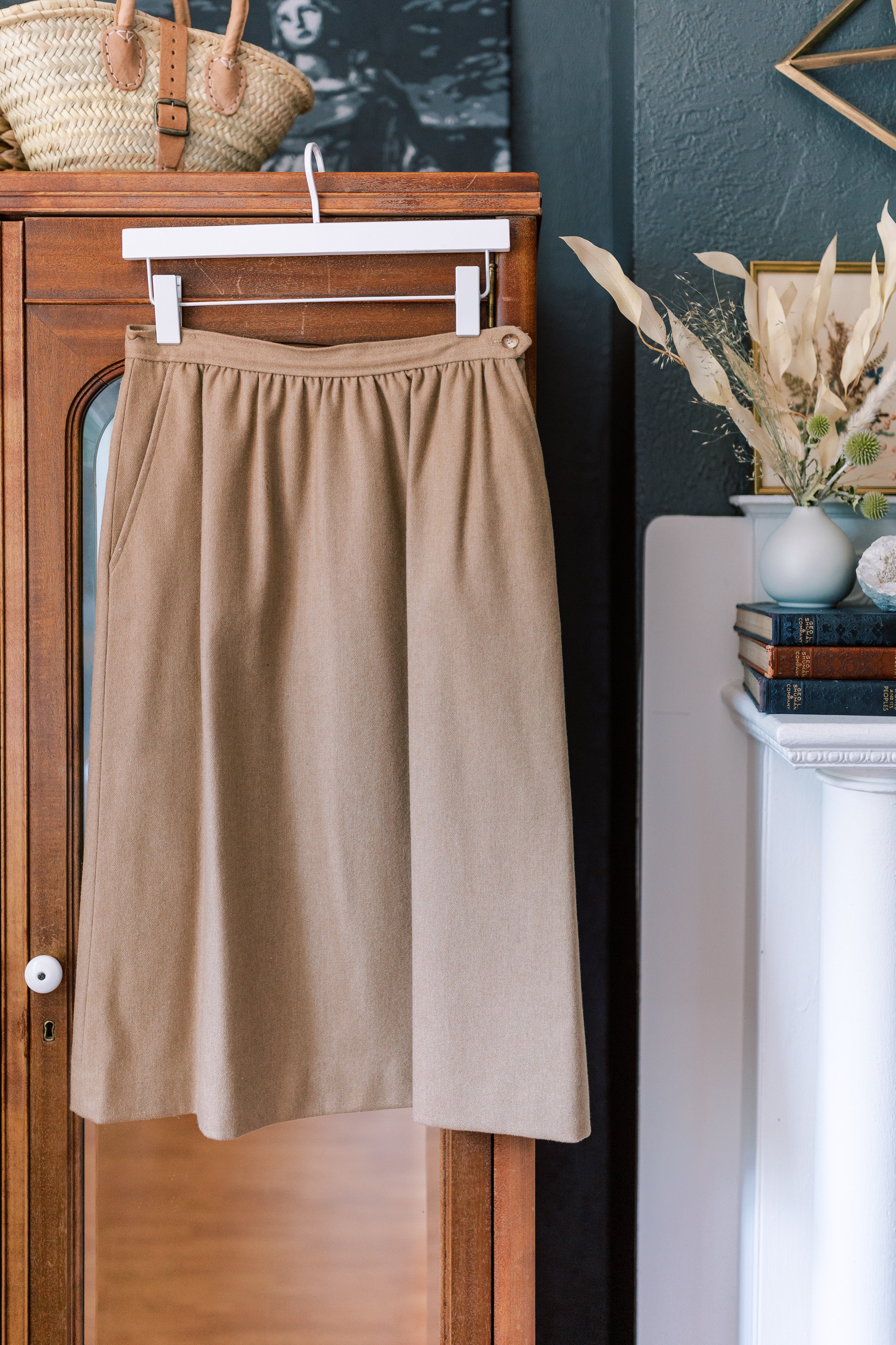 Wool Blend Camel Vintage Midi Skirt