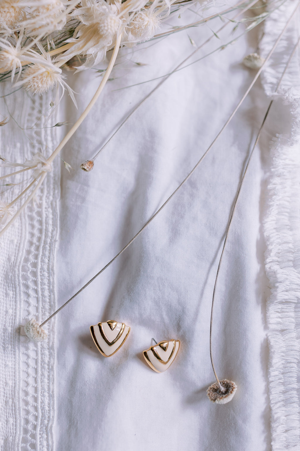 Vintage White and Gold Geometric Studs