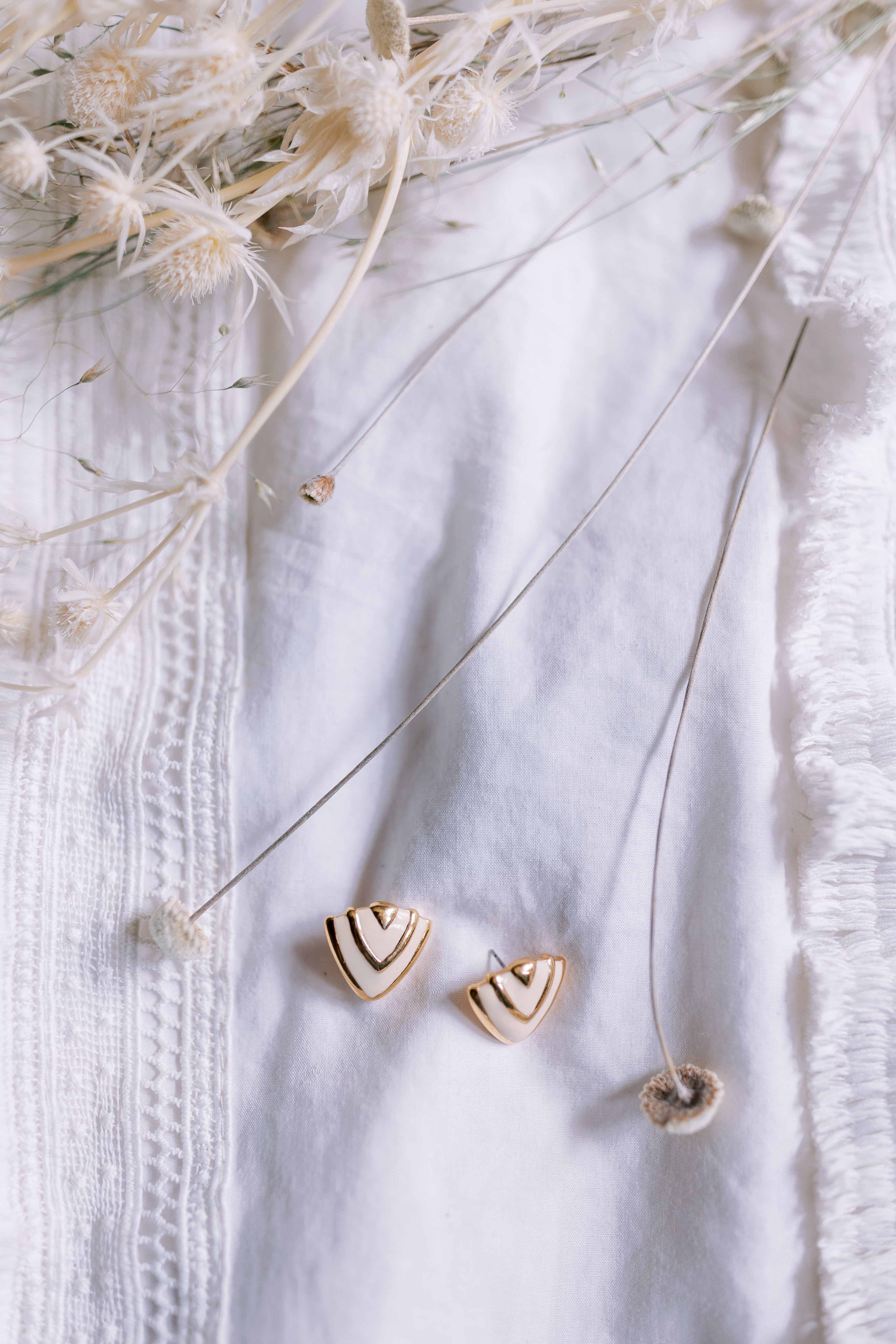 Vintage White and Gold Geometric Studs