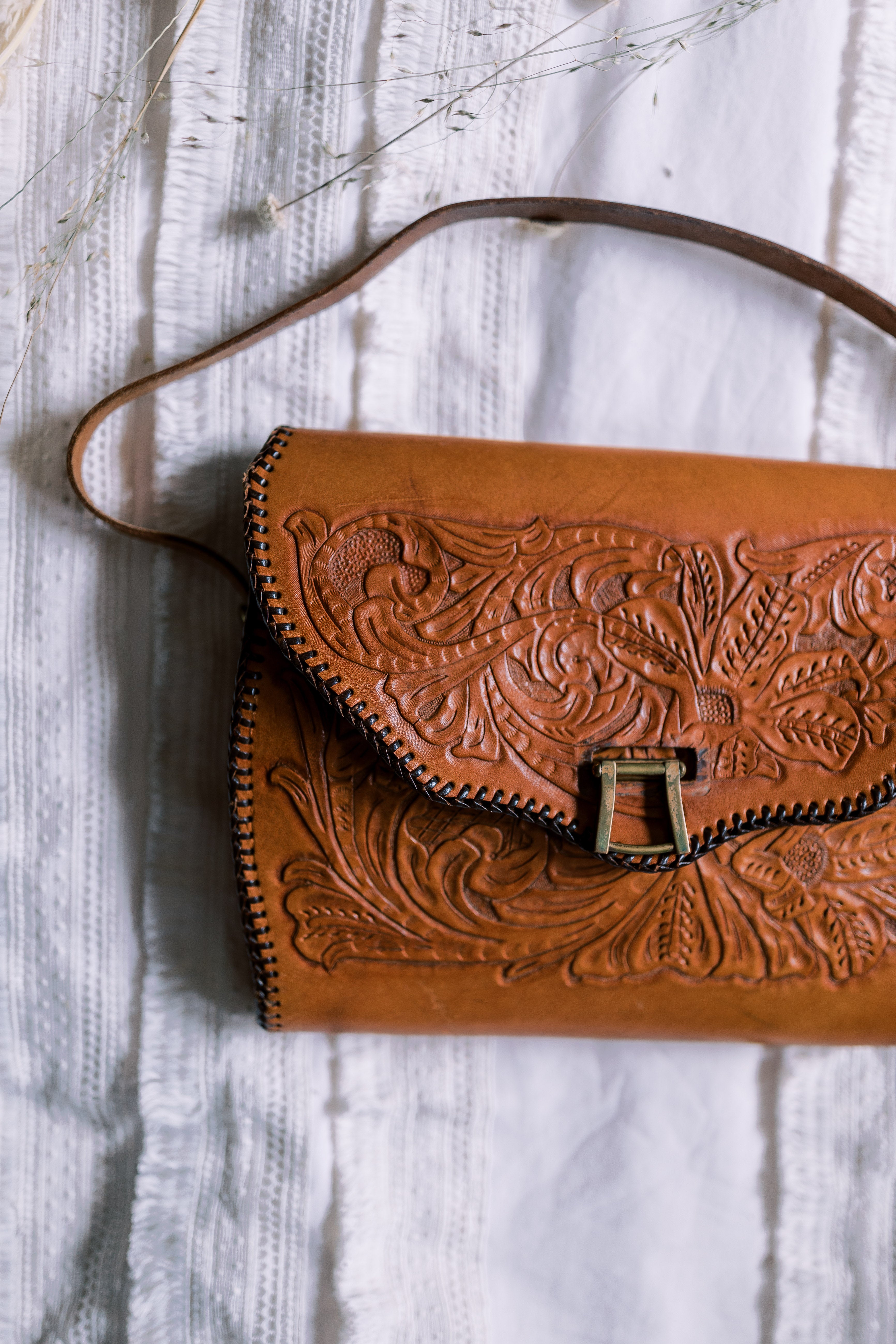 Genuine Leather Tooled Leather Handbag