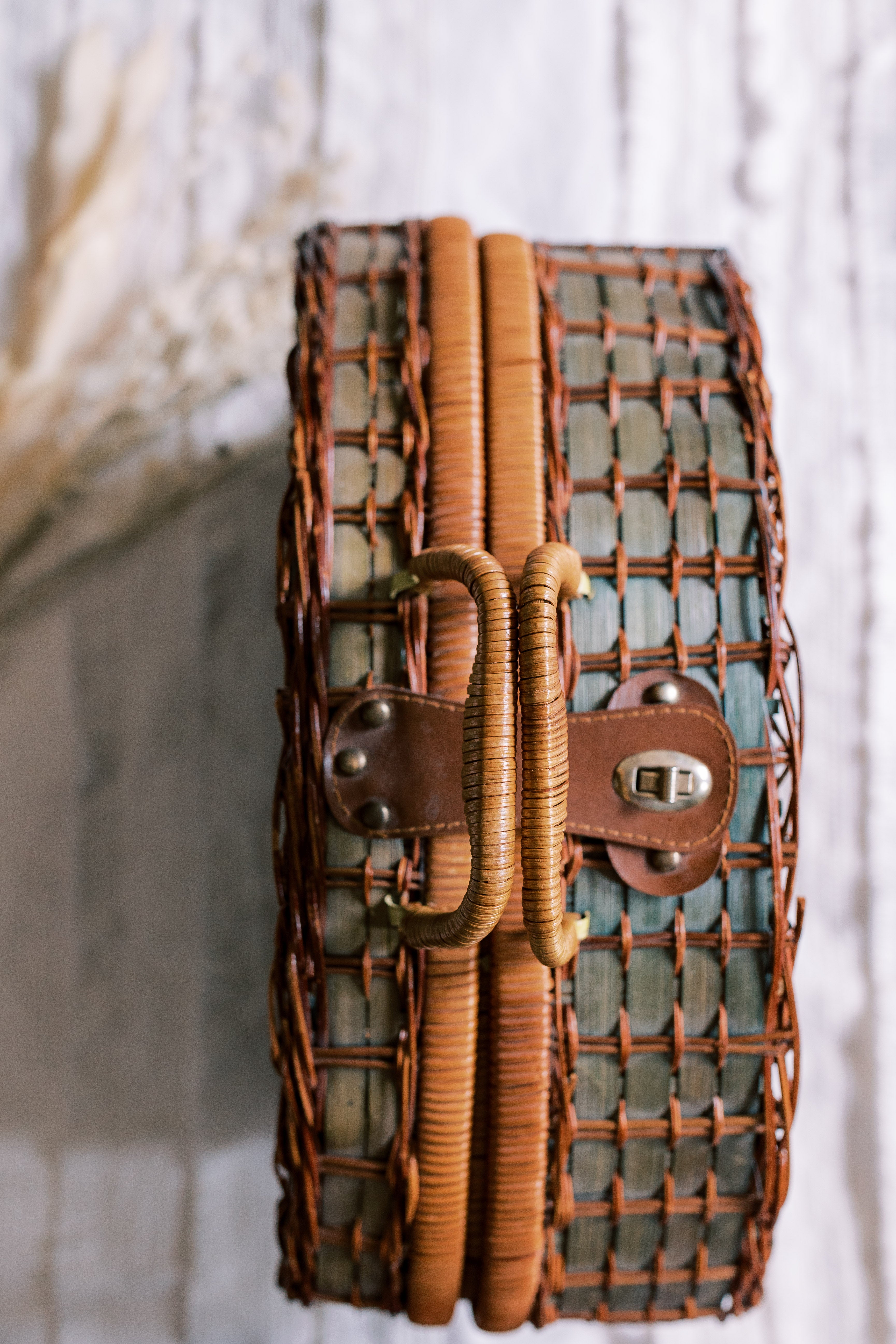 Vintage Green Basket "Suitcase" Bag