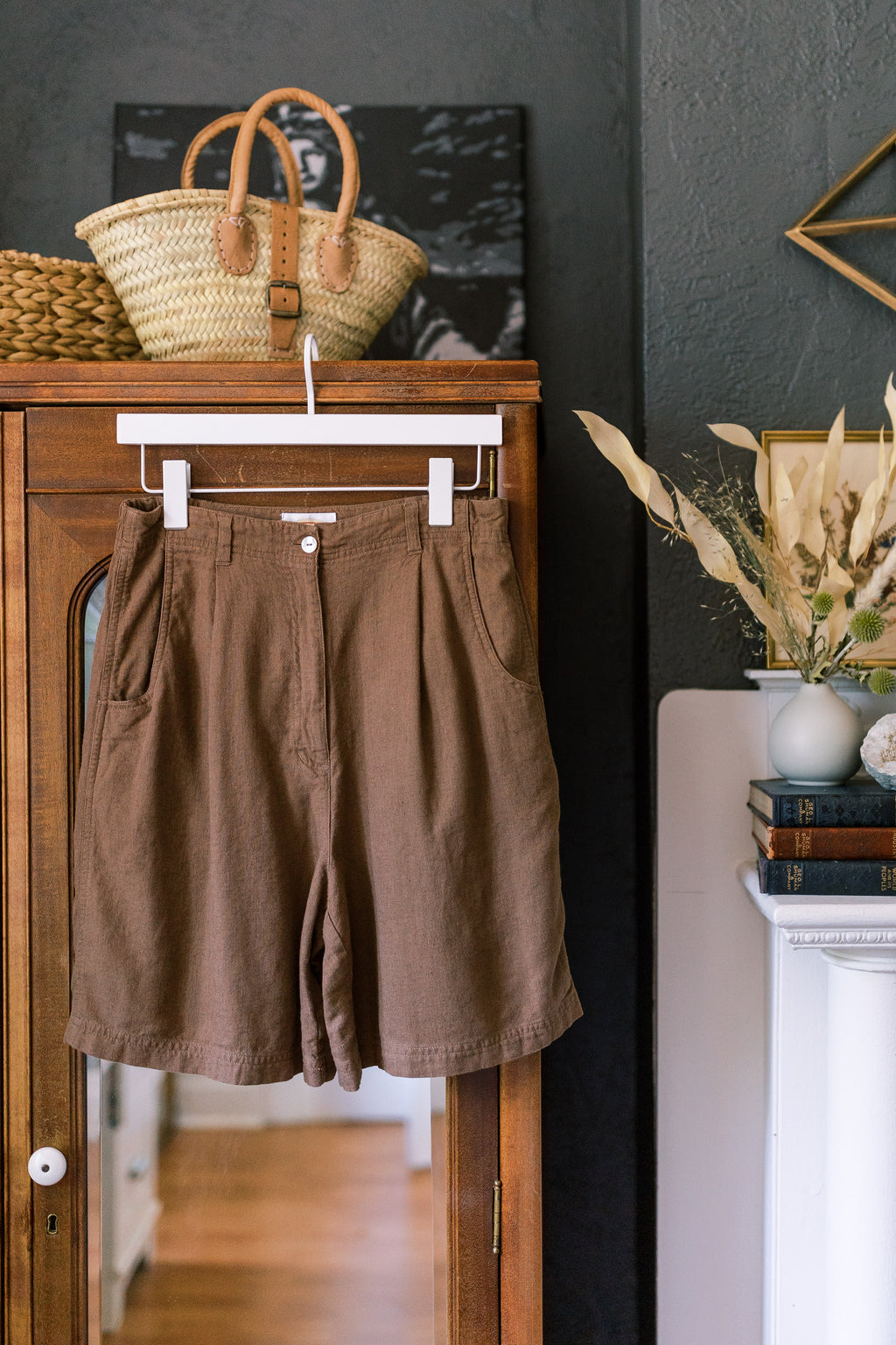 Hazelnut High-Waisted Linen Blend Shorts