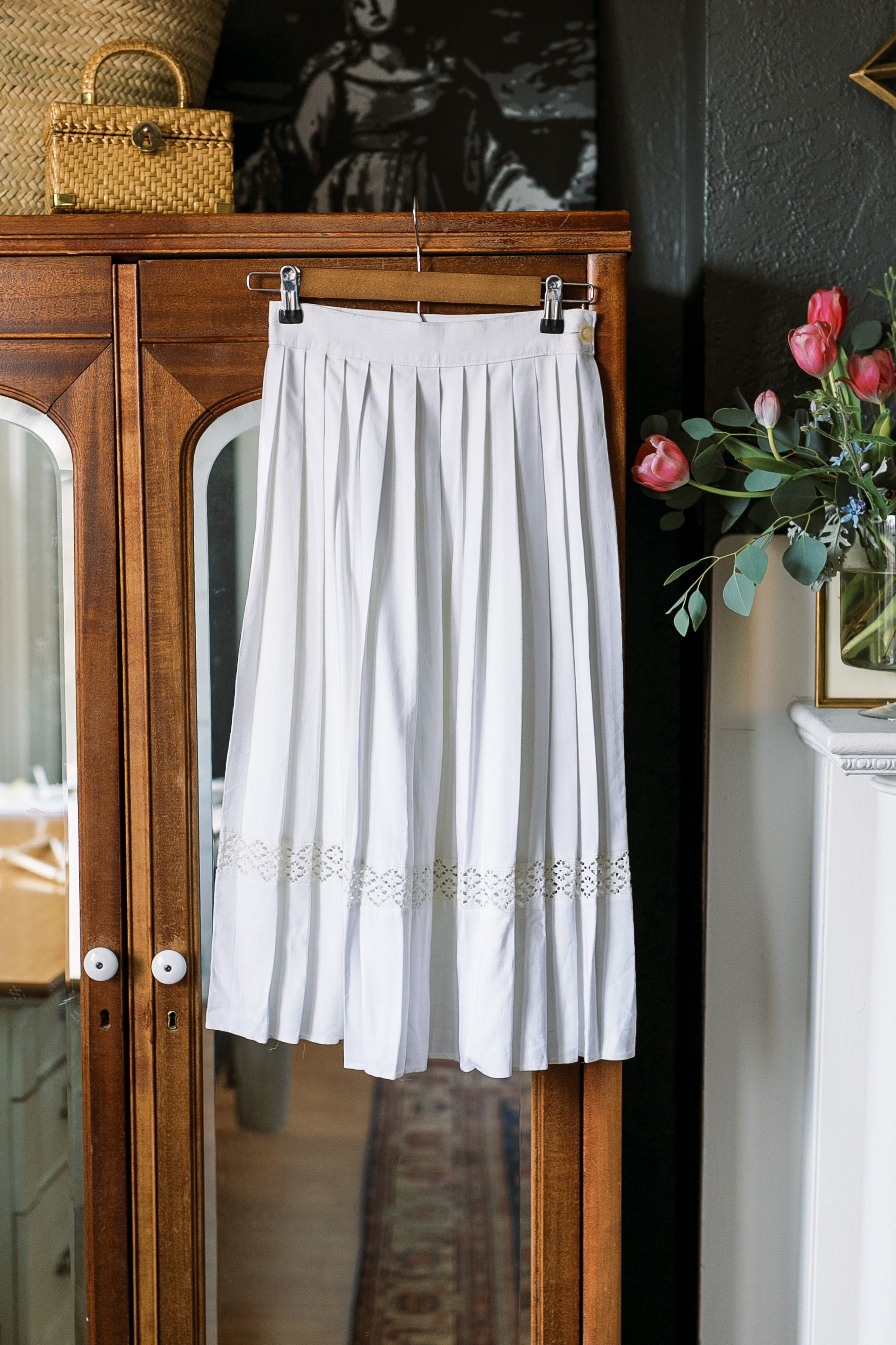 Vintage Linen Pleated Midi Skirt