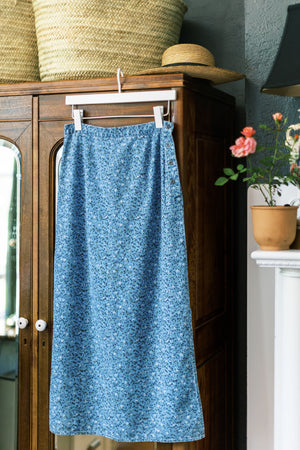 Vintage Denim Floral Midi Skirt
