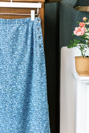 Vintage Denim Floral Midi Skirt
