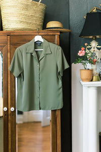 Vintage Olive Green Button-Down Blouse