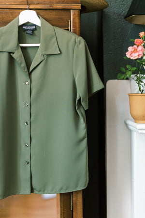 Vintage Olive Green Button-Down Blouse