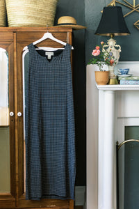 Vintage Black & Gray Gingham Midi Dress
