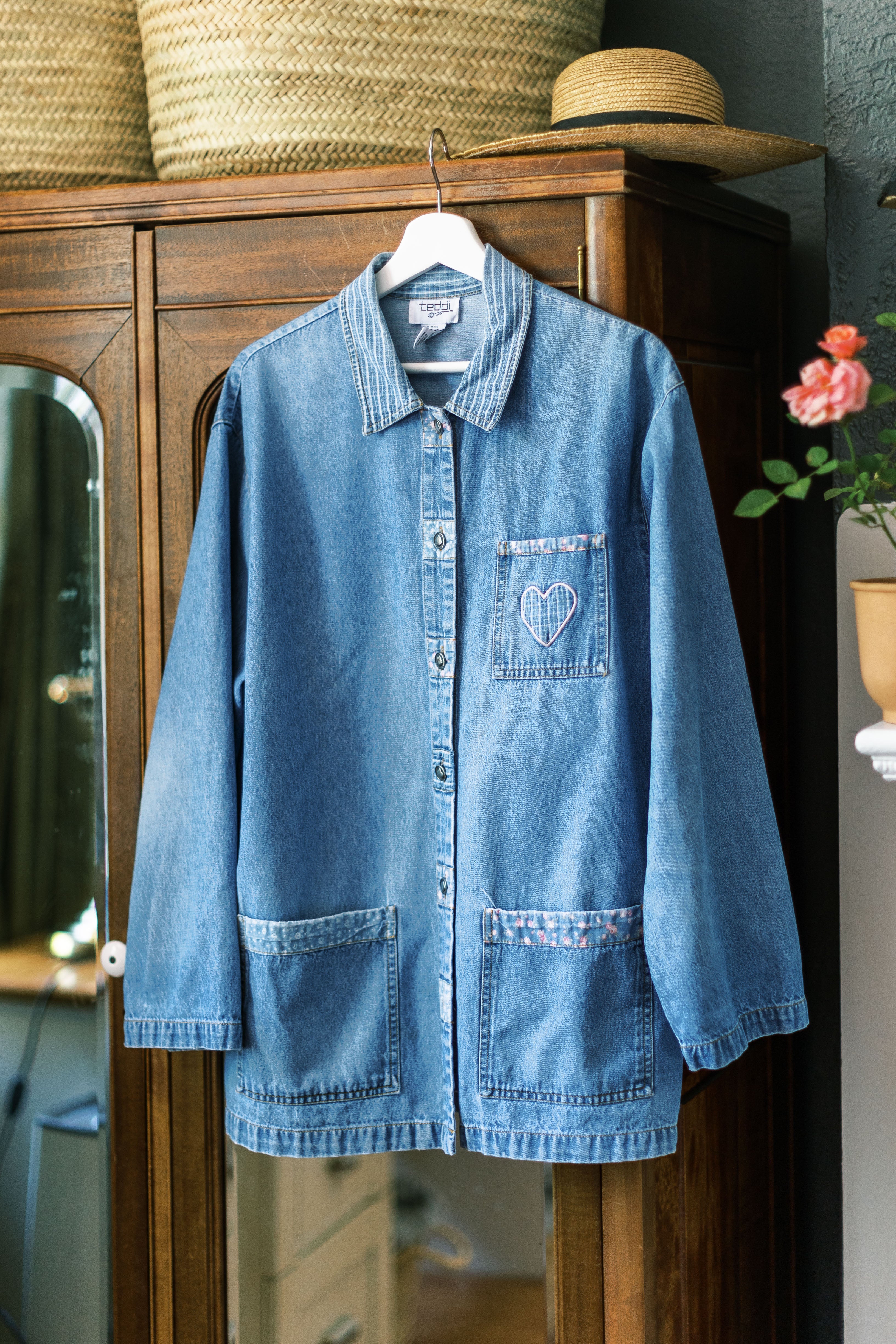 100% Cotton Vintage Oversized Denim Button-Down Jacket