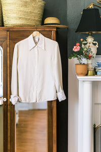 Pure Silk Off-White Button-Down with Statement Collar