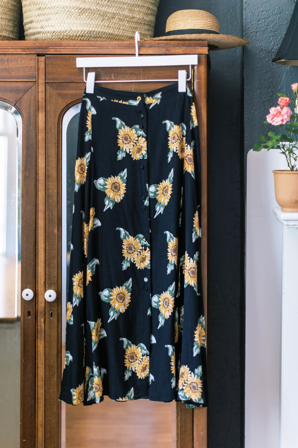 90s Sunflower Midi Skirt