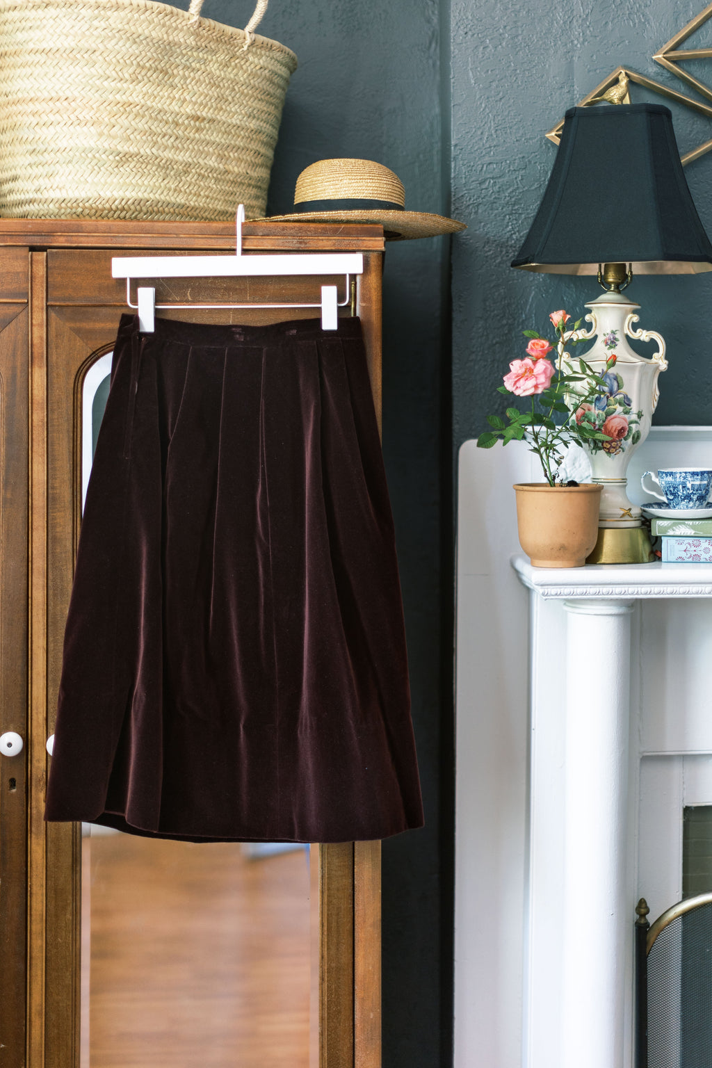 Made in the USA Vintage Velvet Midi Skirt