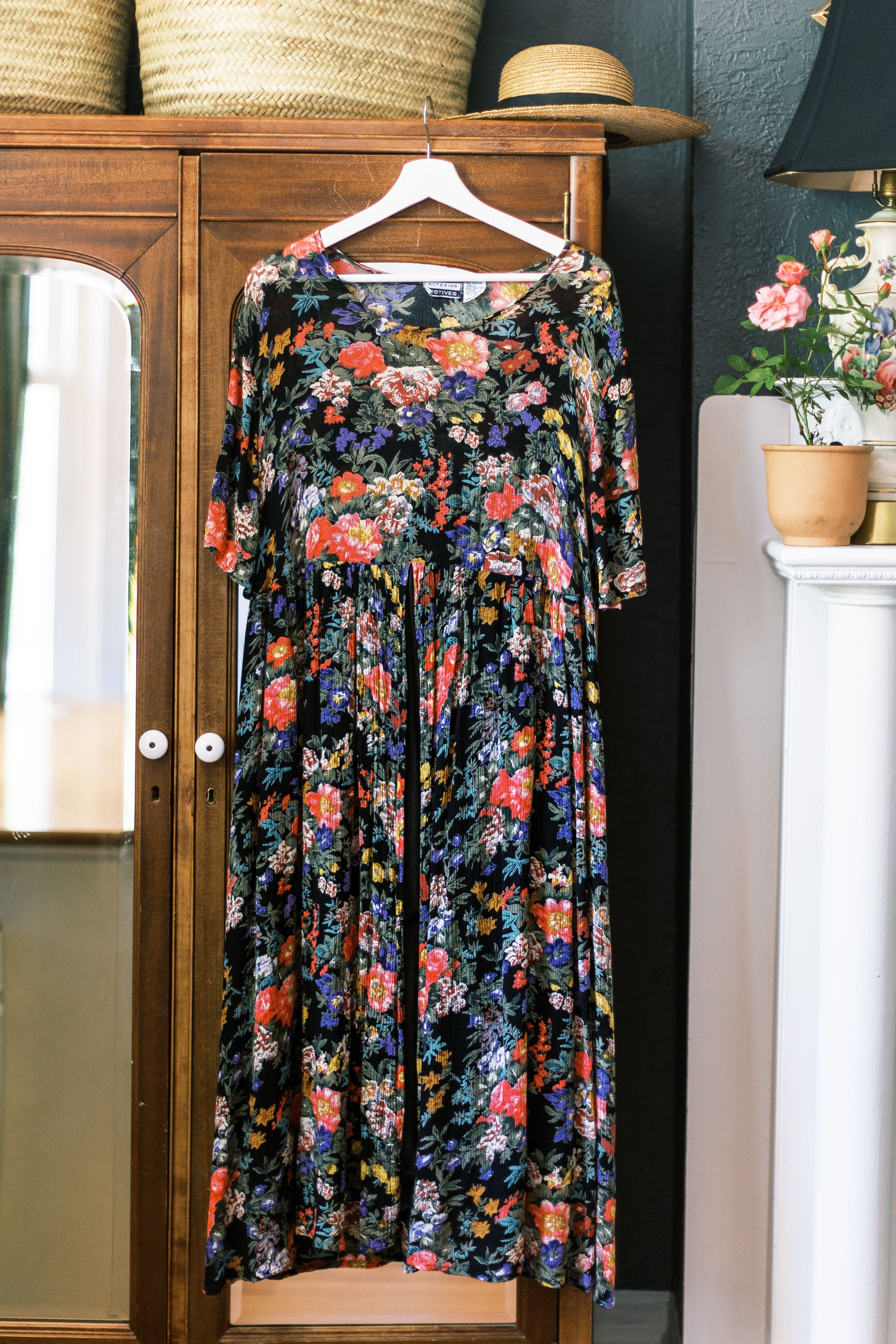 Vintage Layered Floral Midi Dress