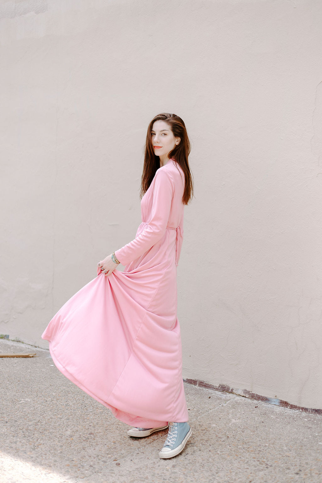 Vintage 70s Pink Long Sleeve Gown