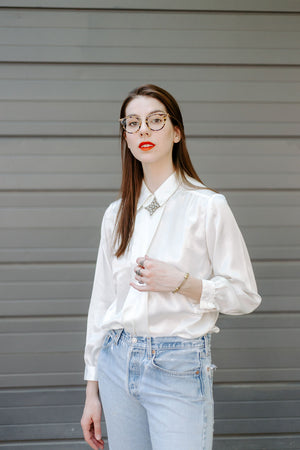 Vintage Statement Collar Long-Sleeve Blouse