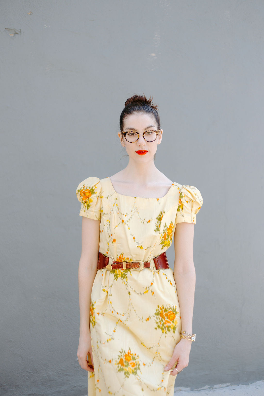 Vintage 60s Yellow Floral Gown